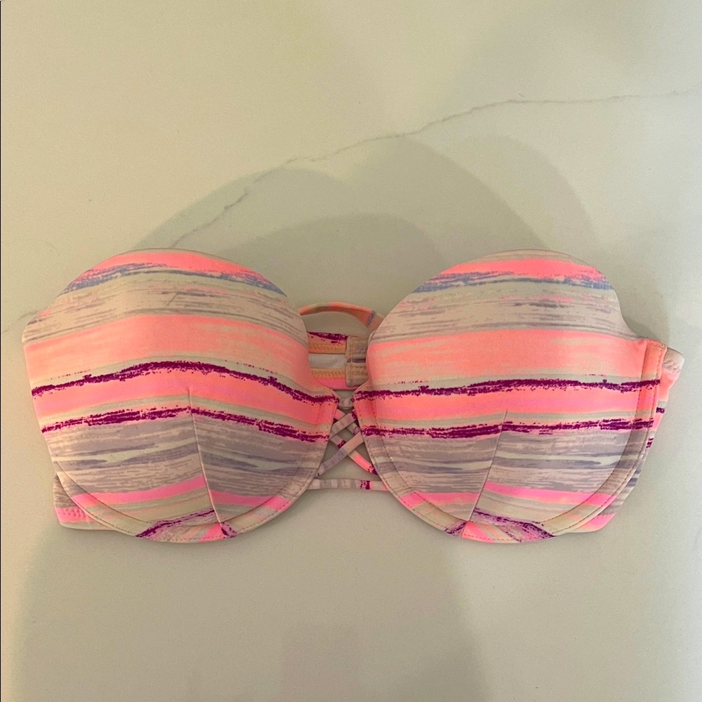 Victoria's Secret Pink and Gray Striped Bandeau Bra
